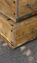 Old wooden boxes with rope handles on street Royalty Free Stock Photo