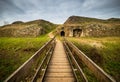 Wooden bridge and old ruins in fortress-town Palmanova, Italy