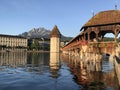 Old wooden bridge, Kapellbrucke, Luzern,switzerland Royalty Free Stock Photo