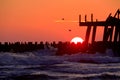 Old wooden bridge near Sventoji.Stormy evening Royalty Free Stock Photo