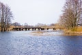 Old wooden bridge over the river.