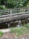 the old wooden bridge in the park Royalty Free Stock Photo