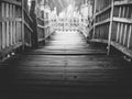 Old wooden bridge path, black and white Royalty Free Stock Photo