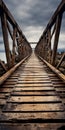 Rustic Wooden Bridge Over Murky Ocean - A Gritty Reportage