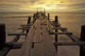 The old wooden bridge sunset. Royalty Free Stock Photo