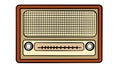 Old wooden brown retro vintage antique hipster obsolete music radio on white background.