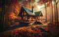 Old wooden cabin in the autumn forest, Fall Royalty Free Stock Photo