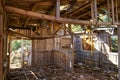 Old wooden cabin house destroyed by hurricane