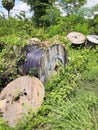 Old wooden cable spools Royalty Free Stock Photo