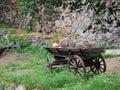 Old wooden cart with clay jugs Royalty Free Stock Photo