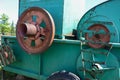 An old wooden cart with large wheels in the farm Royalty Free Stock Photo