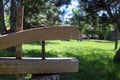 An old wooden cart with large wheels in the farm Royalty Free Stock Photo