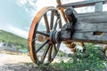 Old wooden cart stands in the countryside