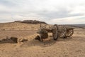 An old wooden cart on two wagon wheels in Kyzyl Kum desert, Uzbekistan Royalty Free Stock Photo