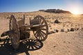 Old wooden cart on two wagon wheels in the Kyzyl Kum desert, Uzbekistan Royalty Free Stock Photo