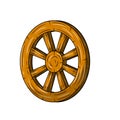 Old wooden cart wheels. Brown Detail of wagon with cracks