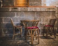 Old wooden chairs with table Royalty Free Stock Photo