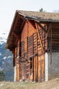 Old wooden chalet hut in the Lauterbrunnen Valley, Switzerland, high up above the village of Wengen in the Swiss Alps. Royalty Free Stock Photo