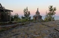 Wooden chapel on a small island, lake Ladoga Royalty Free Stock Photo