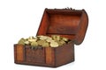 Old wooden chest with golden coins Royalty Free Stock Photo