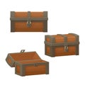 Old wooden chest with opened and closed lid. Pirate treasure. Vintage trunk.Cartoon style illustration.