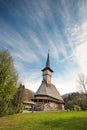 Old wooden church at Barsana Monastery in spring in Maramures county Royalty Free Stock Photo