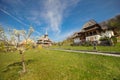 Old wooden church at Barsana Monastery in spring in Maramures county Royalty Free Stock Photo