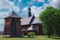 Old wooden church with belfry