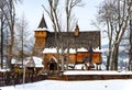 Old Wooden Church in Debno, Poland, in winter Royalty Free Stock Photo