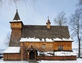 Old Wooden Church in Debno, Poland, on winter Royalty Free Stock Photo