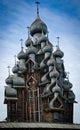 Old wooden church in kizhi with many domes Royalty Free Stock Photo