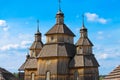 Old wooden church, Orthodox Christian church of Zaporizhzhya Cossacks on the Khortytsya island in the Ukrainian