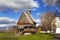 Old wooden church of St. Nicholas near Cathedral of Nativity of Our Lady in Suzdal Kremlin. Royalty Free Stock Photo