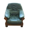 Old wooden classic leather green armchair isolated on white background Royalty Free Stock Photo