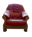 Old wooden classic leather red armchair isolated on white background Royalty Free Stock Photo