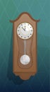 Old wooden clock with round dial and pendulum. Flat vector illustration Royalty Free Stock Photo