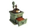 Old wooden coffee mill on a white background.
