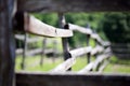 Old wooden corral fence in meadow rural scene bokeh mood Royalty Free Stock Photo