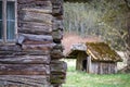 An old wooden country house with a dog house Royalty Free Stock Photo