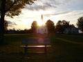 Old wooden church at sunset.