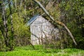 old wooden countryside toilet house with heart shaped hole in th Royalty Free Stock Photo