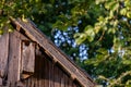 old wooden countryside toilet house with heart shaped hole in th Royalty Free Stock Photo