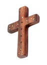 Old wooden cross decorated with beads Royalty Free Stock Photo