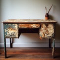 Rustic Spandex Desk With Cracked Paint - Vintage Australian Tonalism Style