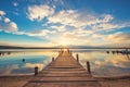 Old wooden dock at the lake, sunset shot Royalty Free Stock Photo