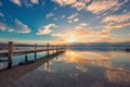 Old wooden dock at the lake, sunset shot Royalty Free Stock Photo