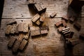 Old wooden domino game on wooden table Royalty Free Stock Photo