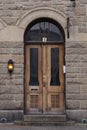 Old wooden door on an Art Nouveau style building