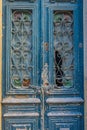 Old Wooden Door Blue Peeling Paint