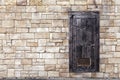 Old Wooden Door on Brick Wall Royalty Free Stock Photo